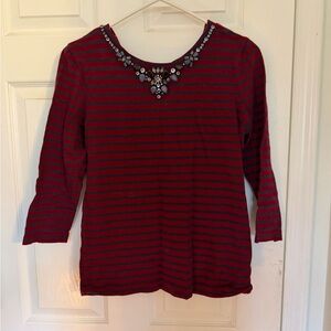 J. Crew Striped Jewel-Neck Women's Top in Burgundy and Navy